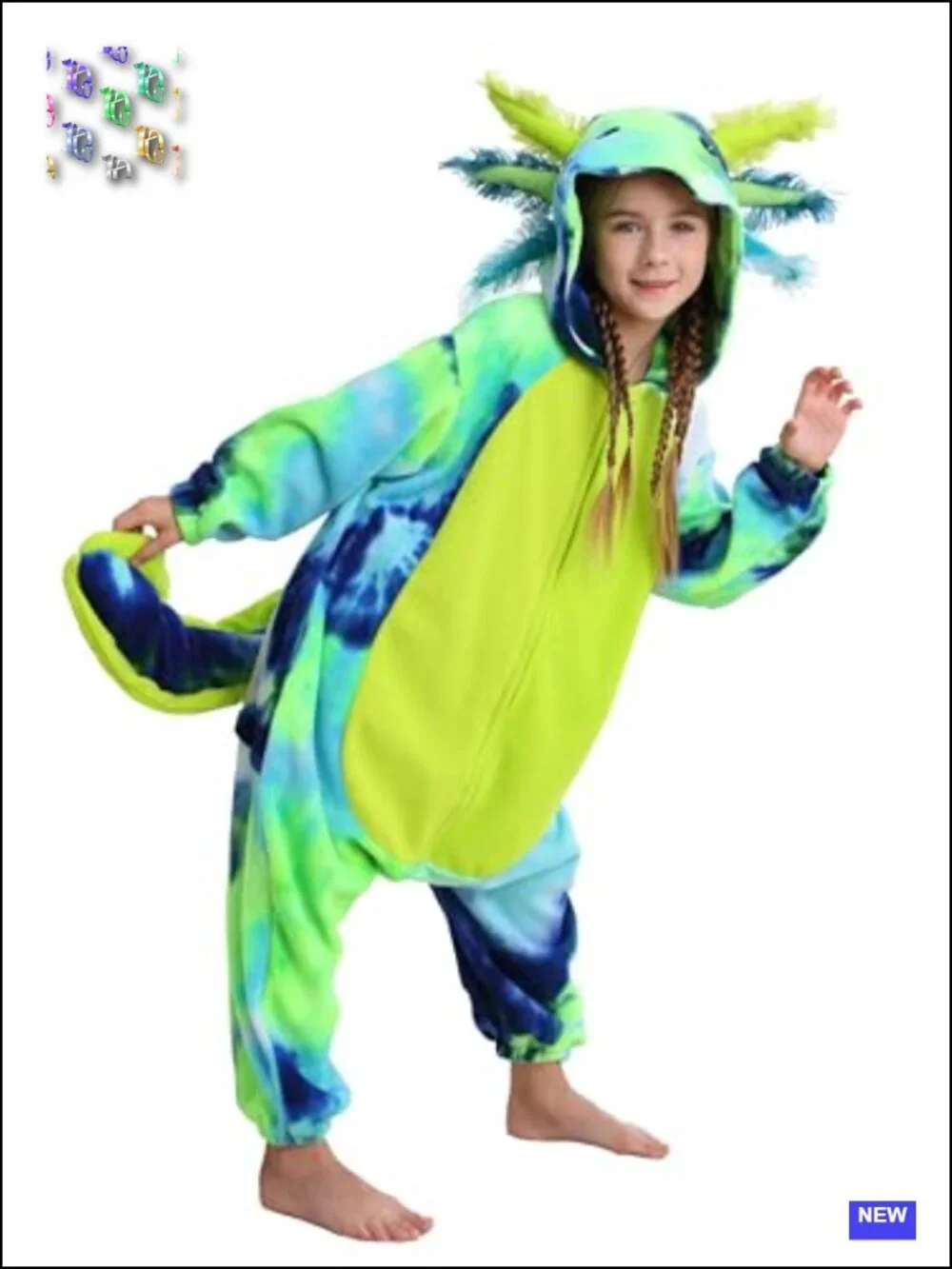 Flannel Axolotl Onesie Pajama Costume for Kids